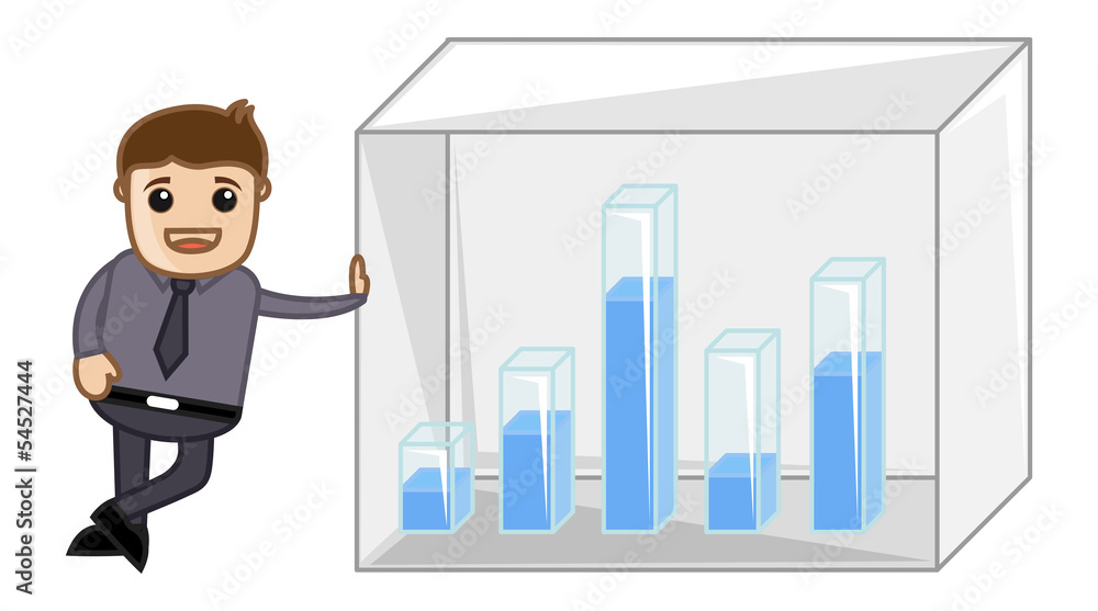 Man Showing Statistic Over the Graph Bars Man Showing Statistic Over the Graph Bars