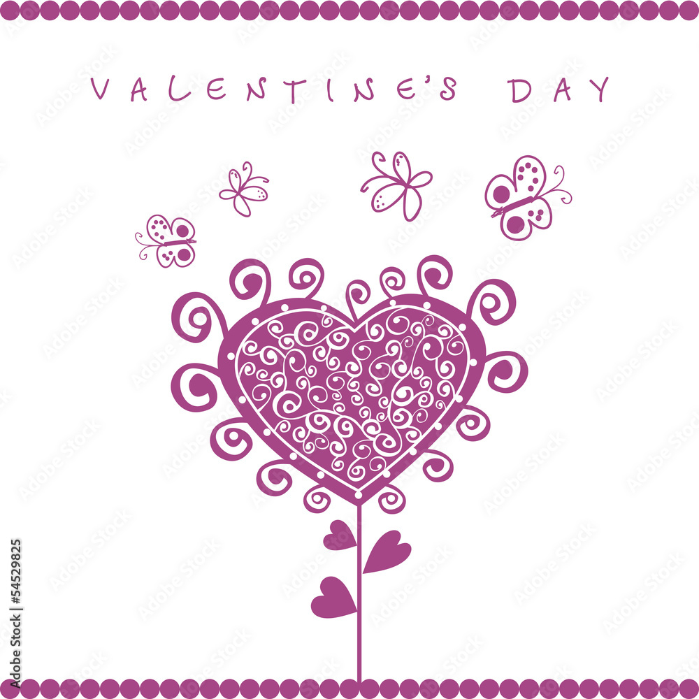 romantic card with illustration of garden and valentine sign