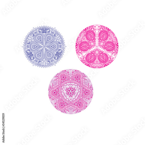 Set of cute circle ornament laces in pink, mandala. Vector versi photo