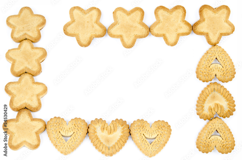 Frame made of star and heart shaped biscuits Frame made of star and heart shaped biscuits