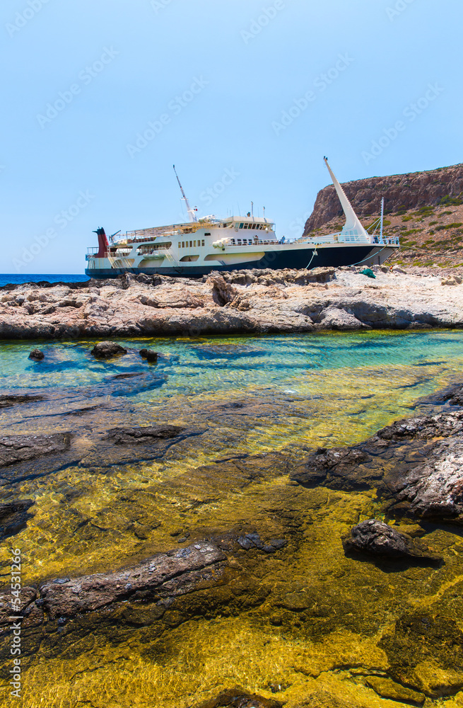 Balos beach and  Passenger Ship.Crete in Greece
