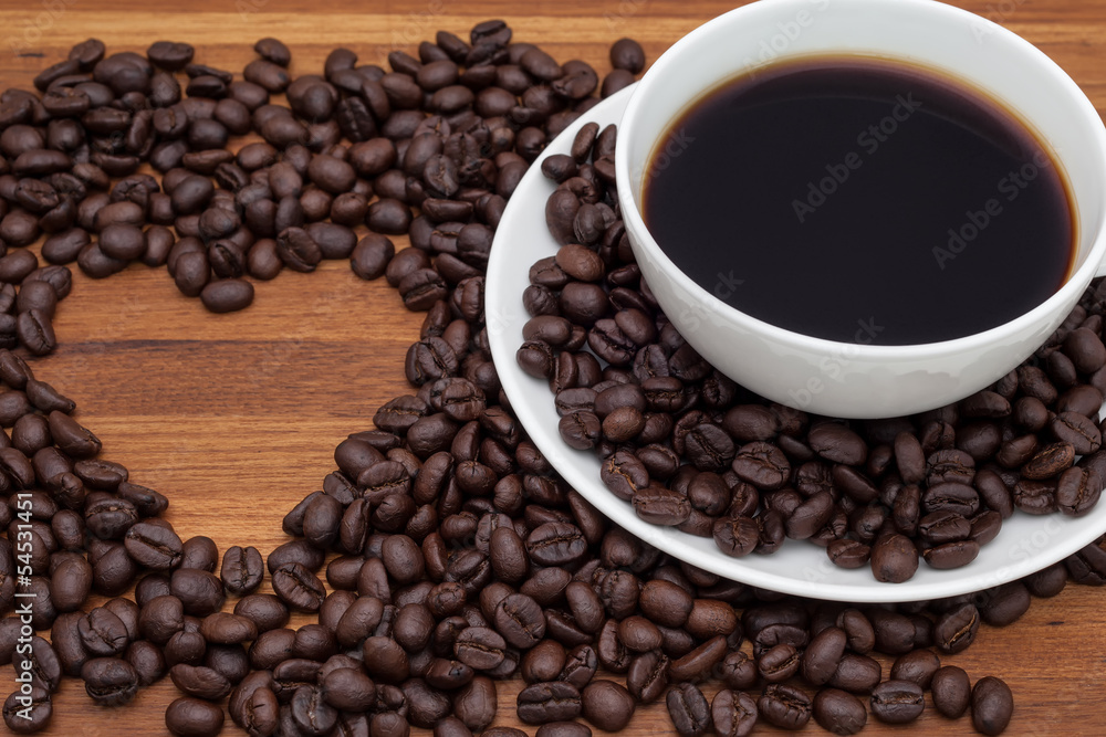 Coffee cup with love and heart sign Coffee cup with love and heart sign
