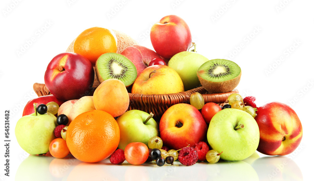 Assortment of juicy fruits, isolated on white Assortment of juicy fruits, isolated on white