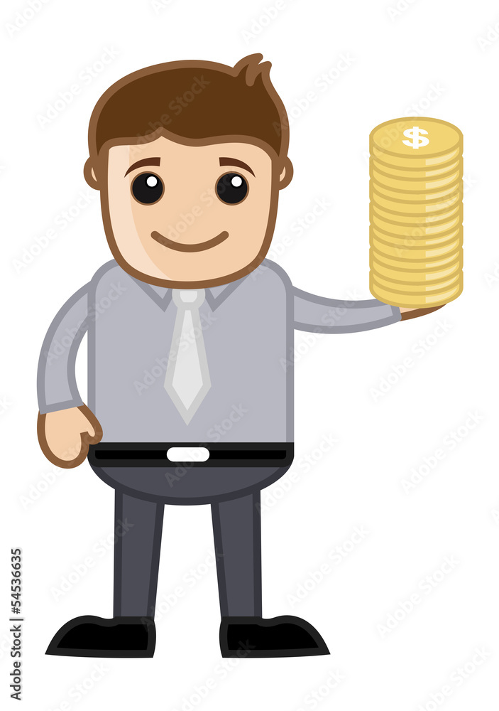 Man Having Gold Coin - Finance Concept - Business Character Man Having Gold Coin - Finance Concept - Business Character