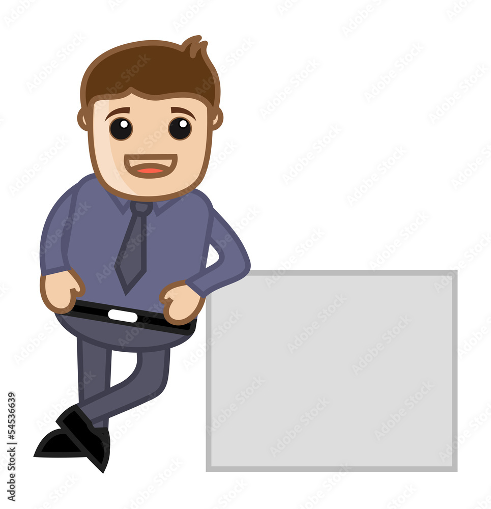 Man with White Banner - Business Cartoon Character Vector