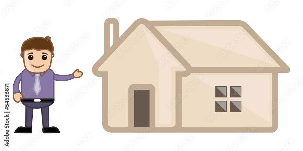 Real Estate Concept - Home - Business Cartoon Character Vector Real Estate Concept - Home - Business Cartoon Character Vector