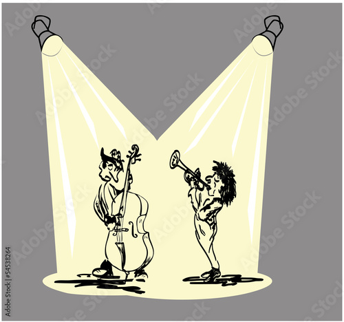 Vector illustration of a jazz band with trumpet and double bass