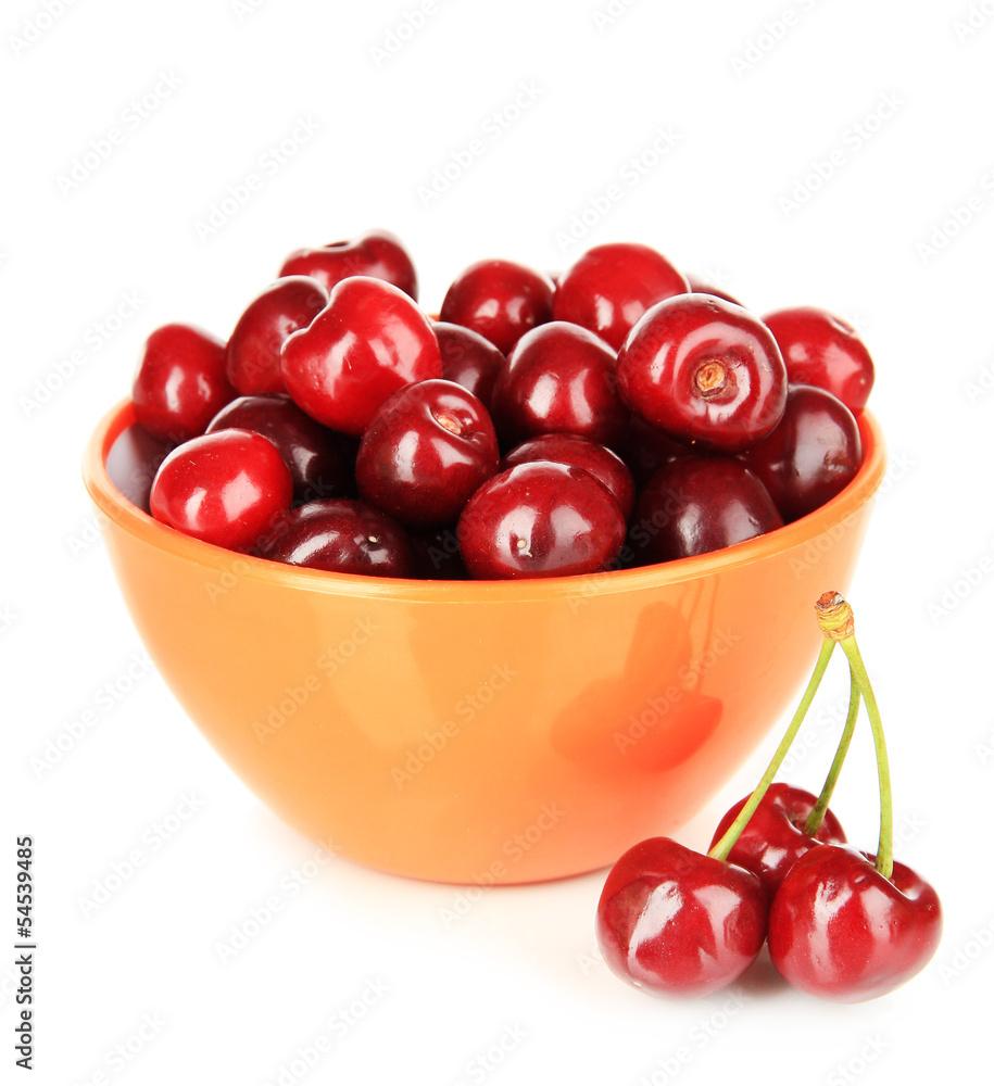 Cherry berries in bowl isolated on white Cherry berries in bowl isolated on white