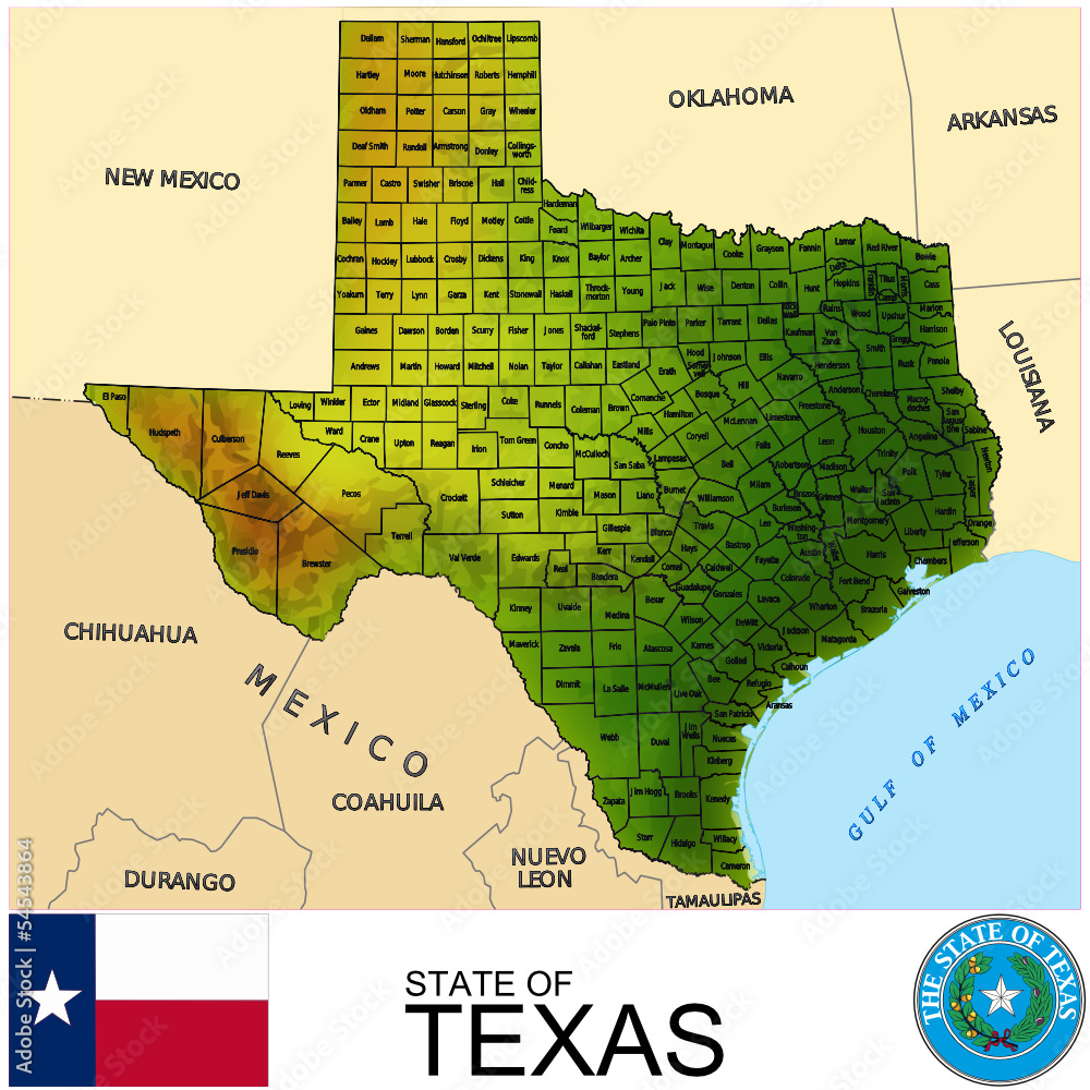 Texas USA counties name location map background Stock Vector Adobe Stock