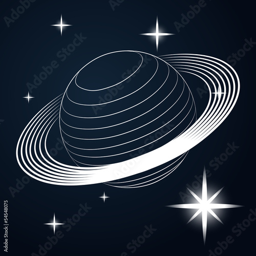 saturn planet line drawing in space vector