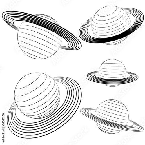 isolated saturn planet line drawing pack vector
