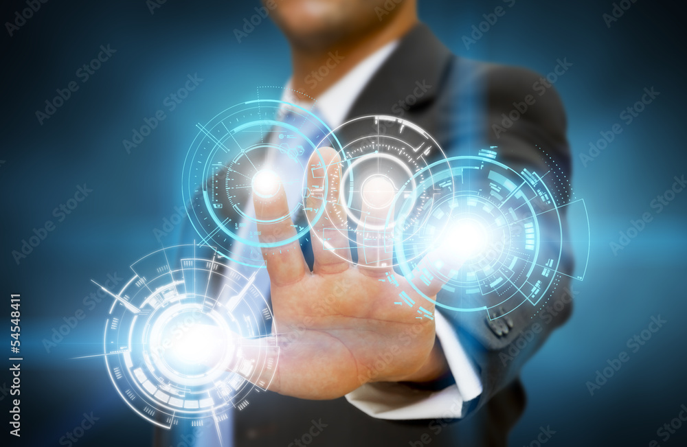 Businessman touching tactile interface Businessman touching tactile interface