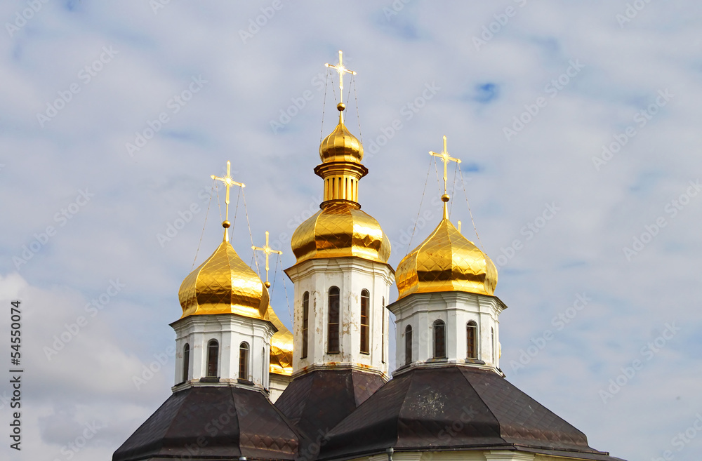 Domes of Ekateriniska church in Chernigov, Ukraine - monument of