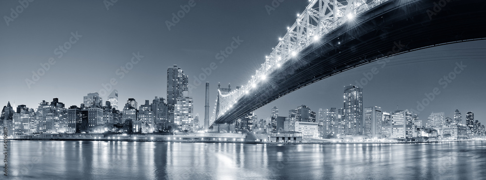 New York City night panorama - obrazy, fototapety, plakaty 