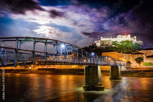 Night view of Salzburg, Austria .