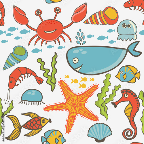 marine seamless pattern, endless texture of sea world