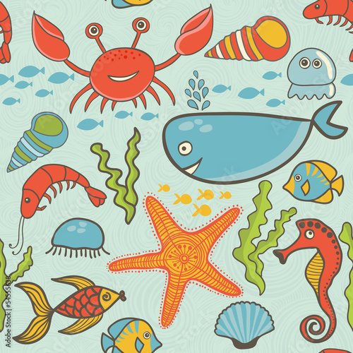 marine seamless pattern, endless texture of sea world