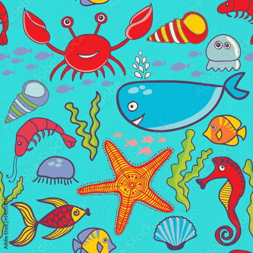 marine seamless pattern, endless texture of sea world