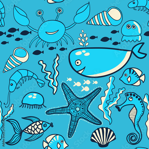 marine seamless pattern, endless texture of sea world