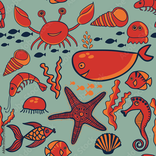 marine seamless pattern, endless texture of sea world