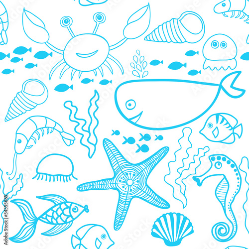 marine seamless pattern, endless texture of sea world