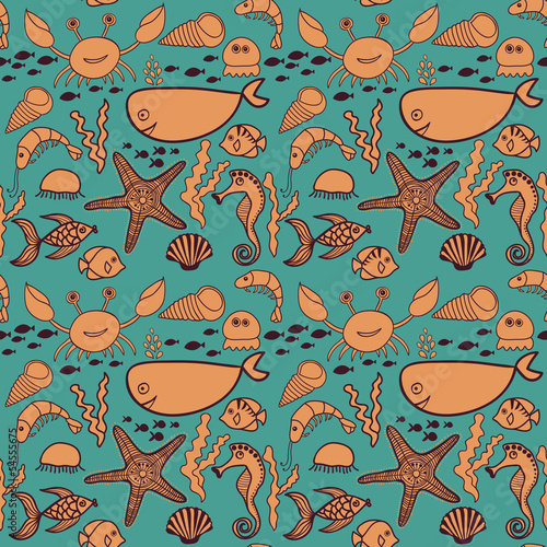 marine seamless pattern, endless texture of sea world