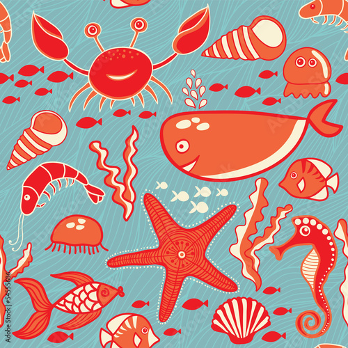 marine seamless pattern, endless texture of sea world