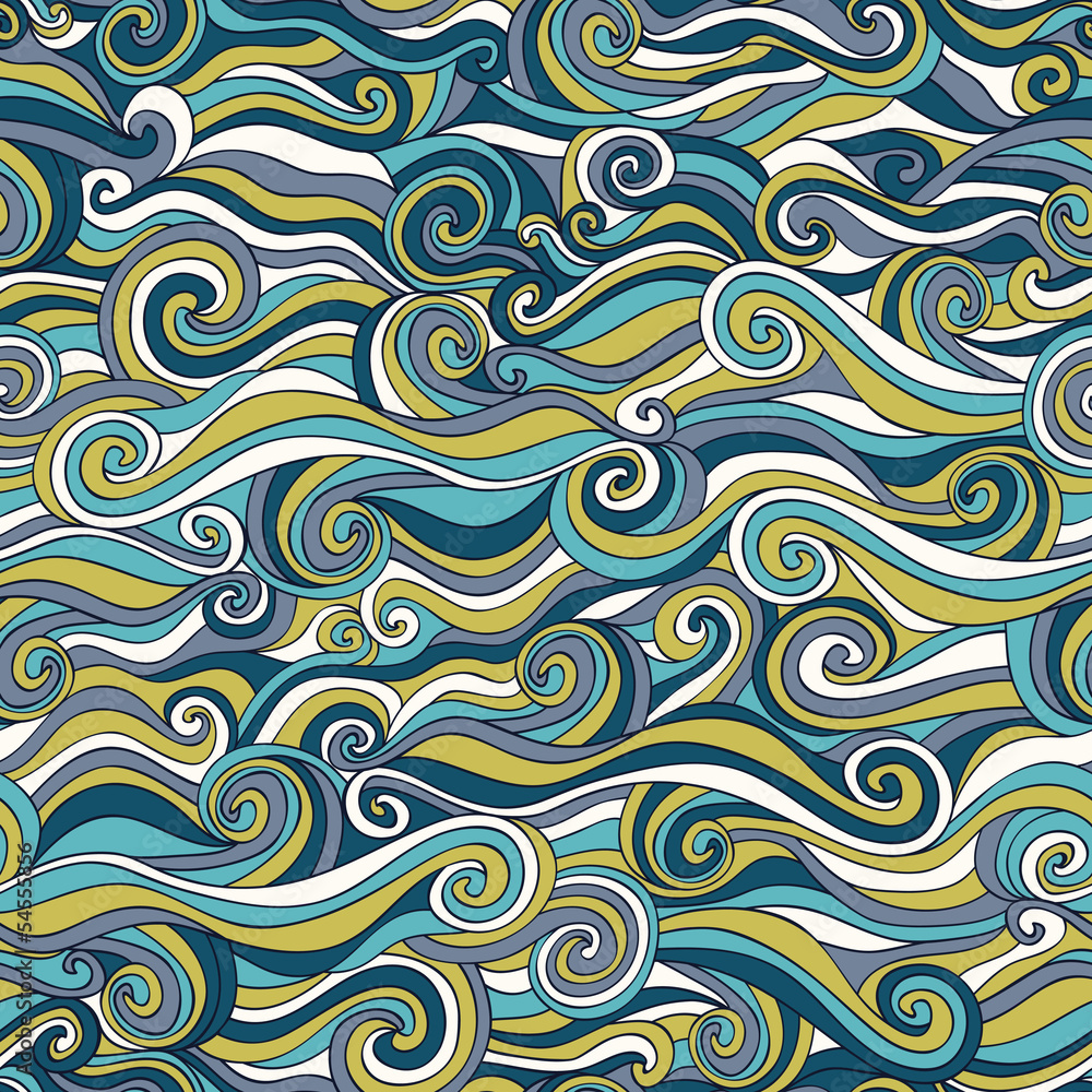 Seamless wave hand-drawn pattern, waves background (seamlessly t Seamless wave hand-drawn pattern, waves background (seamlessly t