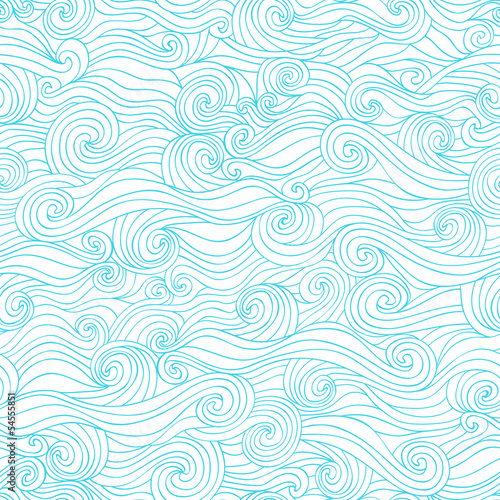 Seamless wave hand-drawn pattern, waves background (seamlessly t © Markovka