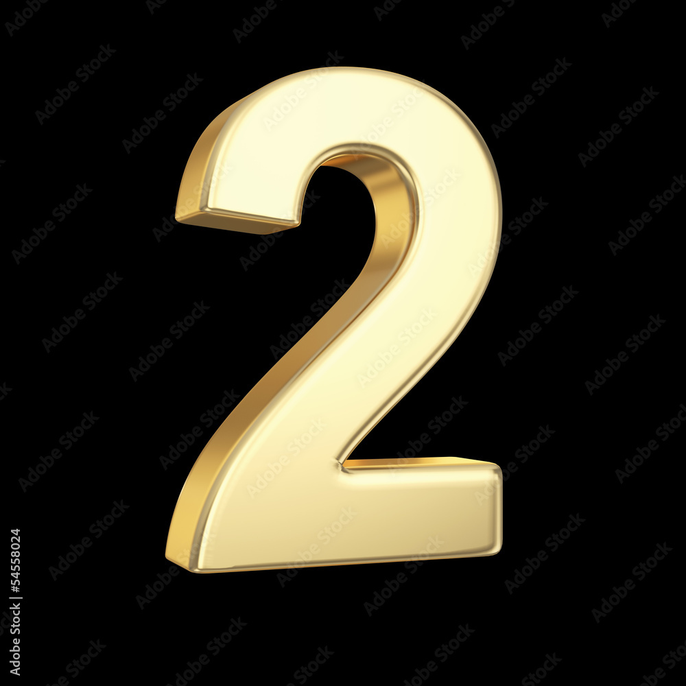 Number two - golden number isolated on black with clipping path Number two - golden number isolated on black with clipping path