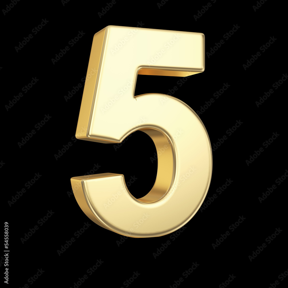 Number five - golden number isolated on black with clipping path Number five - golden number isolated on black with clipping path