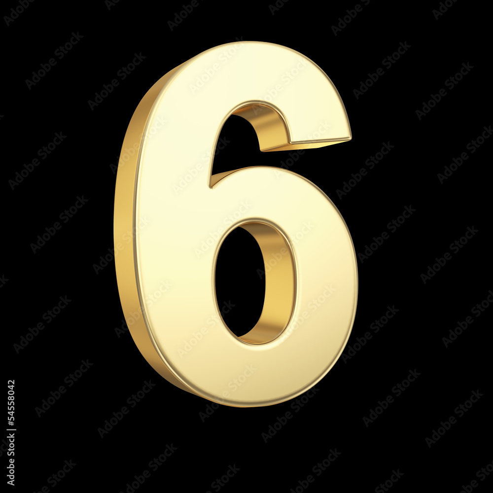 Number six - golden number isolated on black with clipping path Number six - golden number isolated on black with clipping path