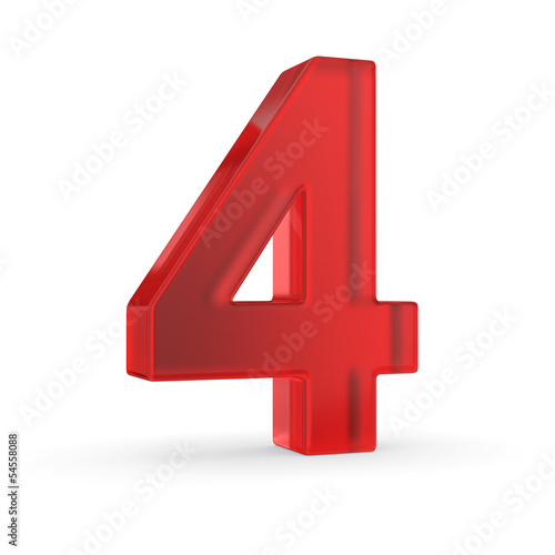 Number four- red isolated with clipping path
