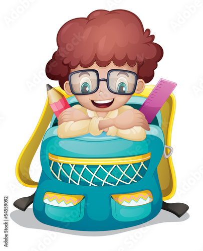 A backpack with a boy inside