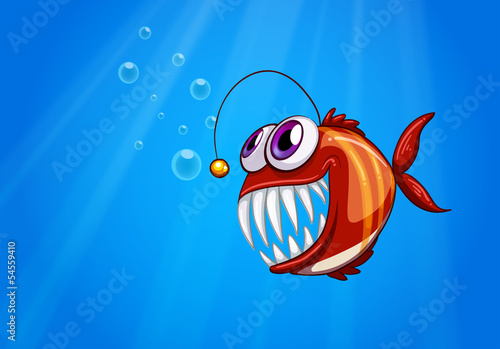 A scary piranha under the sea