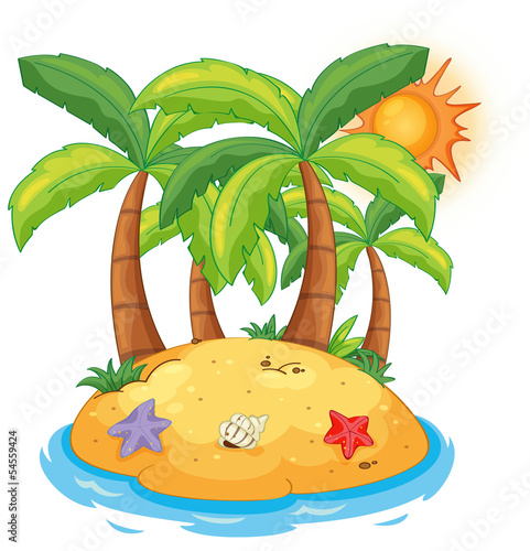 An island with coconut trees