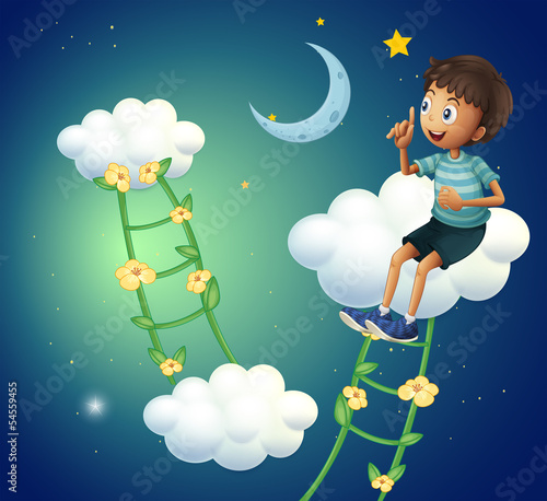 A boy sitting at the cloud