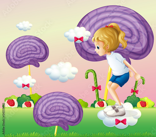 A girl ready to jump off from the cloud