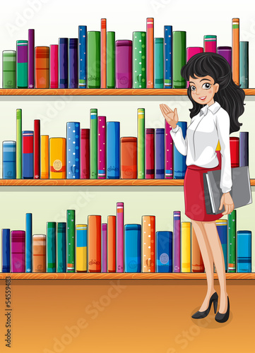 A librarian near the bookshelves
