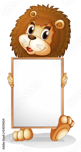 Fototapeta Naklejka Na Ścianę i Meble -  A lion holding an empty bulletin board