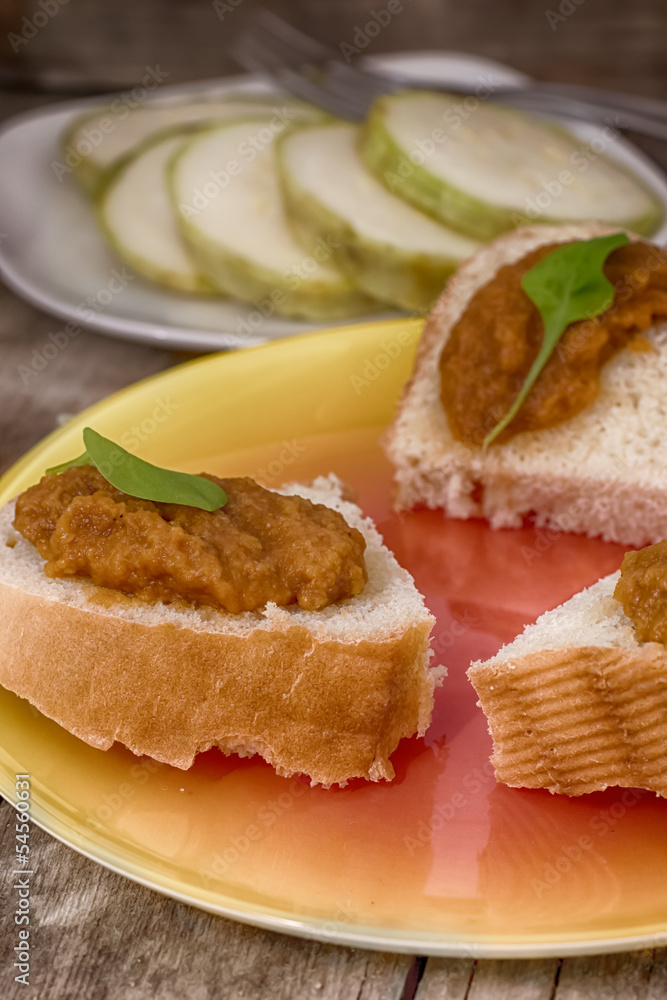 Open sandwich from bread and vegetable marrows Open sandwich from bread and vegetable marrows