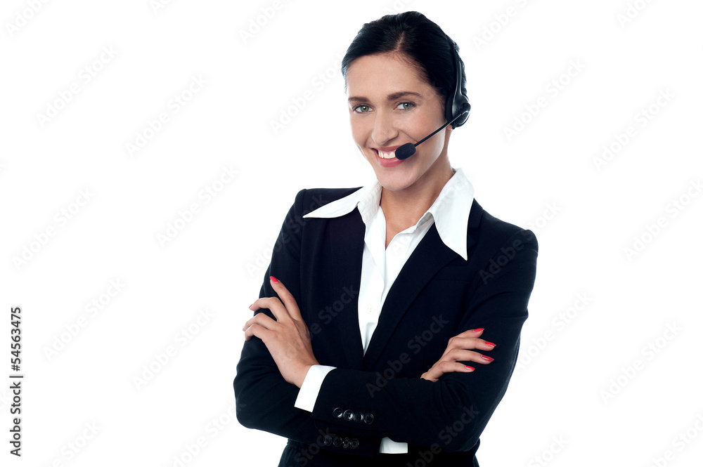 Confident smiling female customer support staff Confident smiling female customer support staff