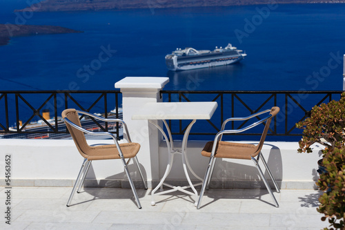 open air cafe in Santorini, Greece
