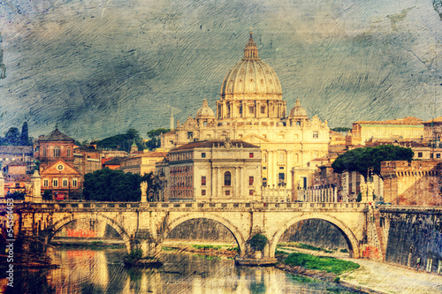 Fototapeta Katedra Świętego Piotra w Rzymie. Obraz w artystycznym stylu retro.