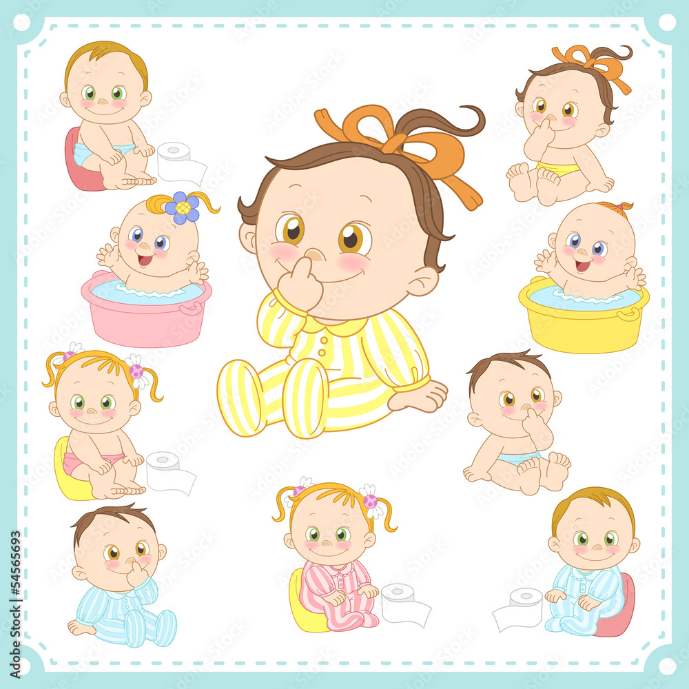 vector illustration of baby boys and baby girls