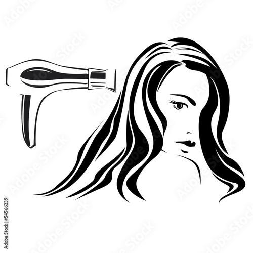 Dark haired girl with styler in beauty salon b&w v.1