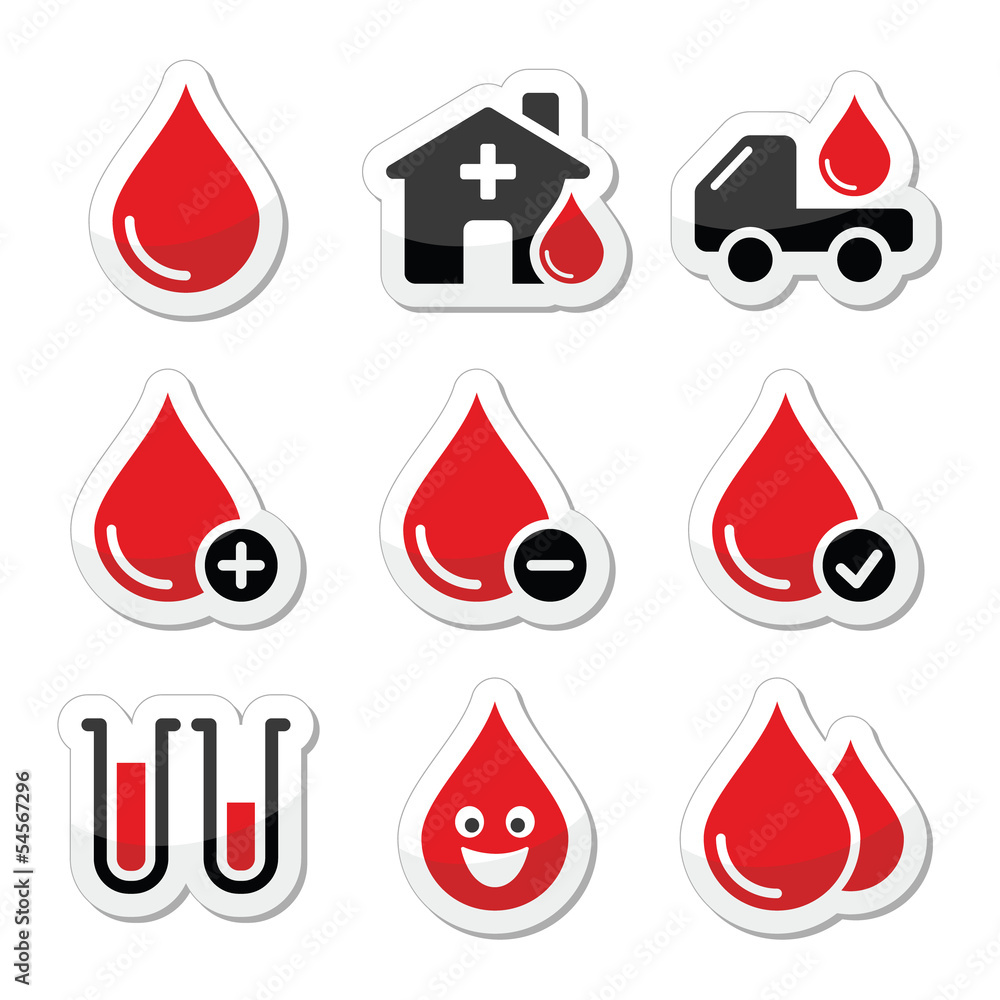 Blood donation vector icons set Blood donation vector icons set