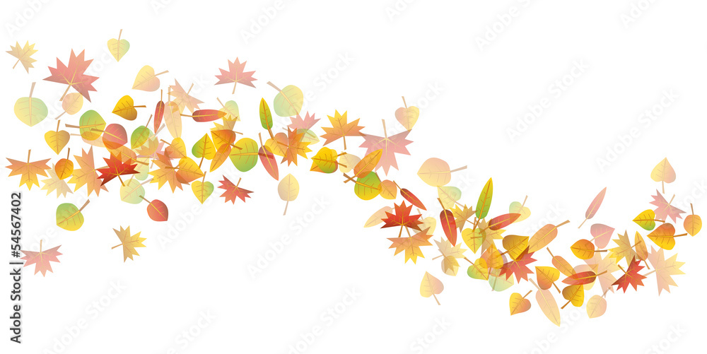 Colorful autumn leaves wave on white background illustration