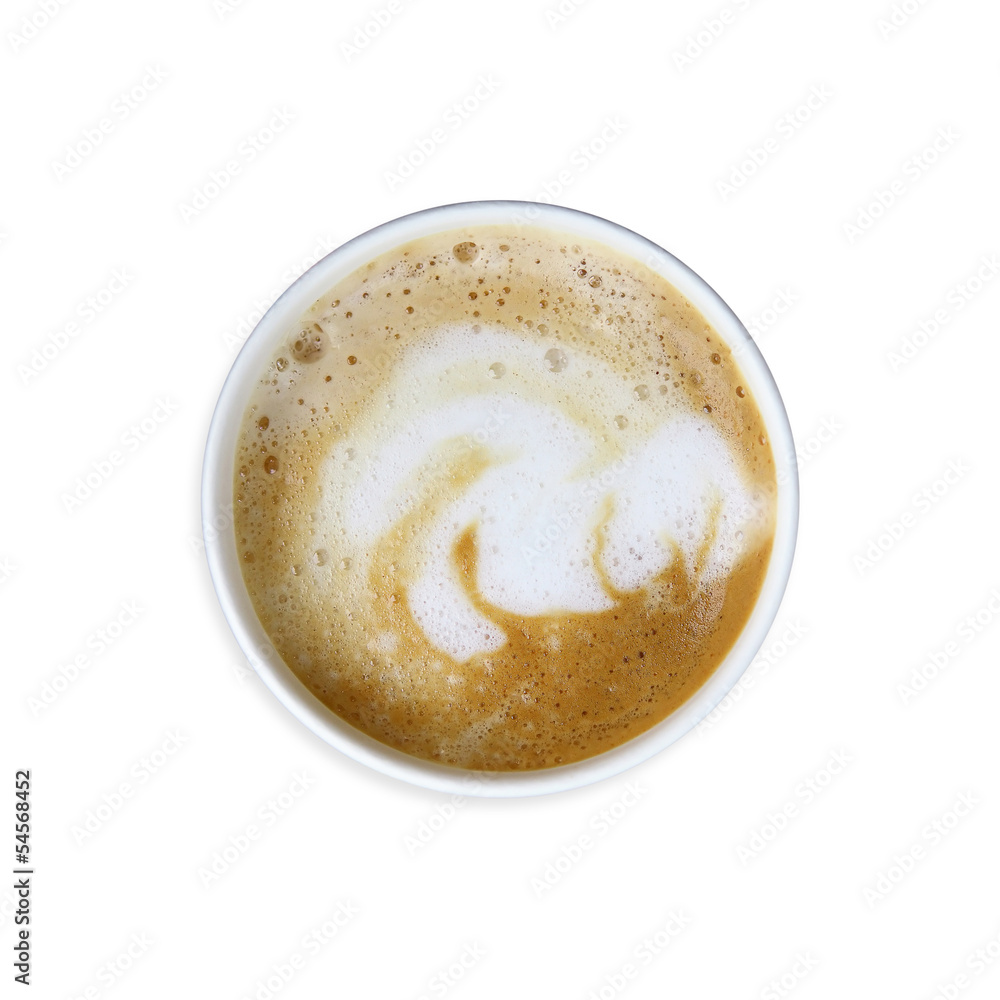 Cup of cappuccino on a white background top view Cup of cappuccino on a white background top view