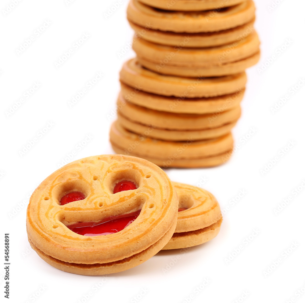 Stack of smile biscuits. Close up.